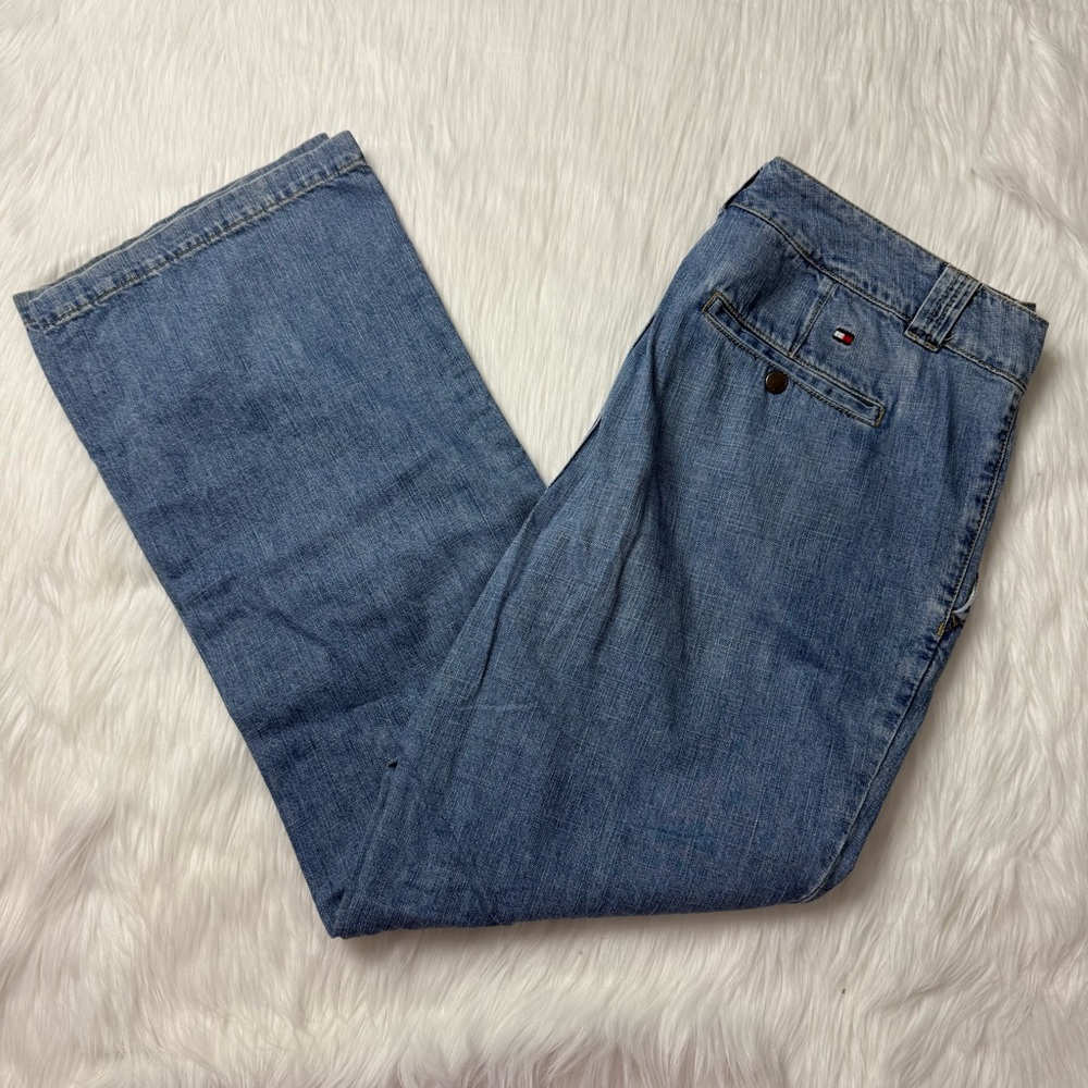 Vintage Tommy Hilfiger Light Blue Wash 100% Cotton Wide Leg Jeans High Rise